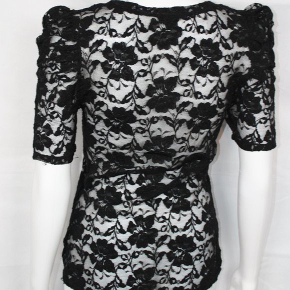 Twenty One Women's Top Lace 1/2 Sleeve Round Neck Black Medium - Picture 5 of 7